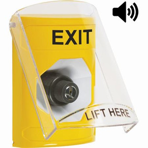 SS22A3XT-EN STI Yellow Indoor Only Flush or Surface w/ Horn Key-to-Activate Stopper Station with EXIT Label English