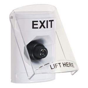 SS2323XT-EN STI White Indoor Only Flush or Surface Key-to-Activate Stopper Station with EXIT Label English