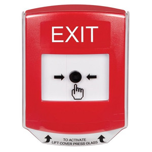 GLR021XT-EN STI Red Indoor Only Shield Key-to-Reset Push Button with EXIT Label English