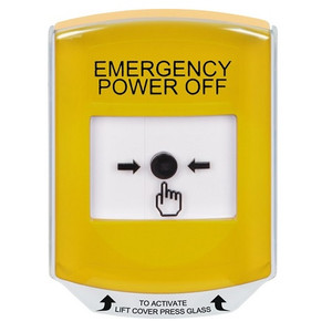 GLR221PO-EN STI Yellow Indoor Only Shield Key-to-Reset Push Button with EMERGENCY POWER OFF Label English