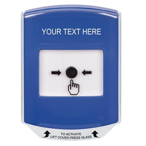 GLR421ZA-EN STI Blue Indoor Only Shield Key-to-Reset Push Button with Non-Returnable Custom Text Label English