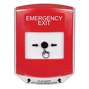 GLR0A1EX-EN STI Red Indoor Only Shield w/ Sound Key-to-Reset Push Button with EMERGENCY EXIT Label English
