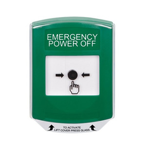 GLR1A1PO-EN STI Green Indoor Only Shield w/ Sound Key-to-Reset Push Button with EMERGENCY POWER OFF Label English