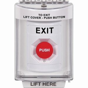 SS2341XT-EN STI White Indoor/Outdoor Flush w/ Horn Turn-to-Reset Stopper Station with EXIT Label English