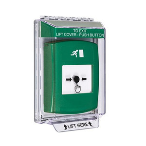 GLR131RM-EN STI Green Indoor/Outdoor Low Profile Flush Mount Key-to-Reset Push Button with Running Man Icon English