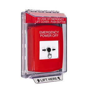 GLR031PO-EN STI Red Indoor/Outdoor Low Profile Flush Mount Key-to-Reset Push Button with EMERGENCY POWER OFF Label English