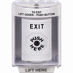 SS2370XT-EN STI White Indoor/Outdoor Surface Key-to-Reset Stopper Station with EXIT Label English