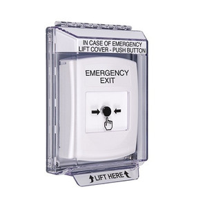 GLR331EX-EN STI White Indoor/Outdoor Low Profile Flush Mount Key-to-Reset Push Button with EMERGENCY EXIT Label English