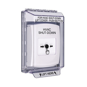 GLR331HV-EN STI White Indoor/Outdoor Low Profile Flush Mount Key-to-Reset Push Button with HVAC SHUT-DOWN Label English