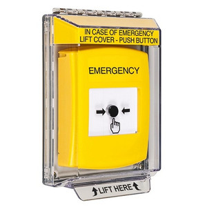 GLR241EM-EN STI Yellow Indoor/Outdoor Low Profile Flush Mount w/ Sound Key-to-Reset Push Button with EMERGENCY Label English