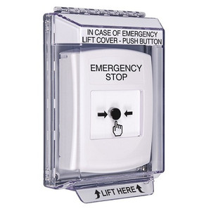 GLR341ES-EN STI White Indoor/Outdoor Low Profile Flush Mount w/ Sound Key-to-Reset Push Button with EMERGENCY STOP Label English
