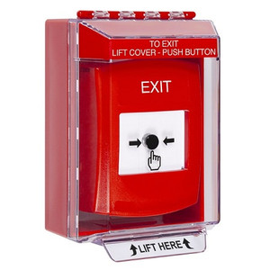 GLR071XT-EN STI Red Indoor/Outdoor Low Profile Surface Mount Key-to-Reset Push Button with EXIT Label English