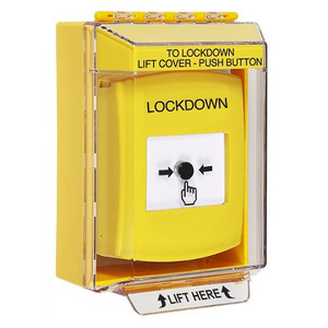 GLR281LD-EN STI Yellow Indoor/Outdoor Low Profile Surface Mount w/ Sound Key-to-Reset Push Button with LOCKDOWN Label English