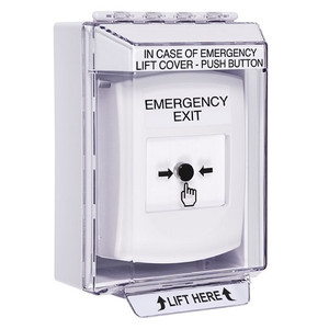 GLR381EX-EN STI White Indoor/Outdoor Low Profile Surface Mount w/ Sound Key-to-Reset Push Button with EMERGENCY EXIT Label English