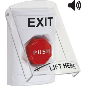 SS23A9XT-EN STI White Indoor Only Flush or Surface w/ Horn Turn-to-Reset (Illuminated) Stopper Station with EXIT Label English
