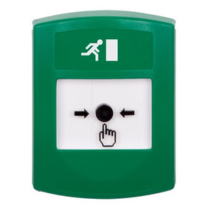 GLR101RM-ES STI Green Indoor Only No Cover Key-to-Reset Push Button with Running Man Icon Spanish