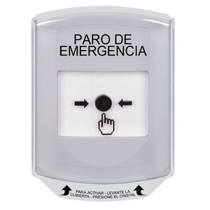 GLR321ES-ES STI White Indoor Only Shield Key-to-Reset Push Button with EMERGENCY STOP Label Spanish