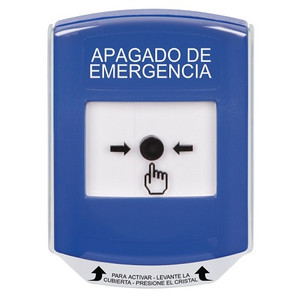 GLR421PO-ES STI Blue Indoor Only Shield Key-to-Reset Push Button with EMERGENCY POWER OFF Label Spanish