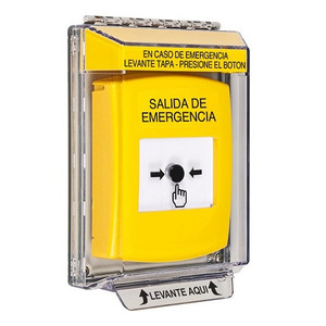 GLR231EX-ES STI Yellow Indoor/Outdoor Low Profile Flush Mount Key-to-Reset Push Button with EMERGENCY EXIT Label Spanish