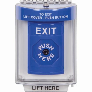 SS2430XT-EN STI Blue Indoor/Outdoor Flush Key-to-Reset Stopper Station with EXIT Label English