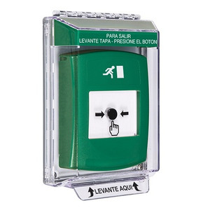 GLR131RM-ES STI Green Indoor/Outdoor Low Profile Flush Mount Key-to-Reset Push Button with Running Man Icon Spanish