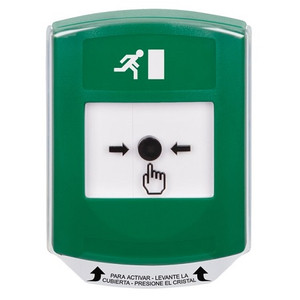 GLR1A1RM-ES STI Green Indoor Only Shield w/ Sound Key-to-Reset Push Button with Running Man Icon Spanish