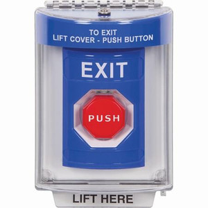 SS2435XT-EN STI Blue Indoor/Outdoor Flush Momentary (Illuminated) Stopper Station with EXIT Label English