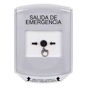 GLR3A1EX-ES STI White Indoor Only Shield w/ Sound Key-to-Reset Push Button with EMERGENCY EXIT Label Spanish