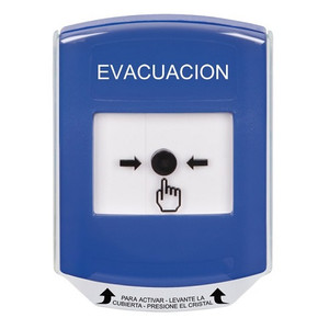 GLR4A1EV-ES STI Blue Indoor Only Shield w/ Sound Key-to-Reset Push Button with EVACUATION Label Spanish