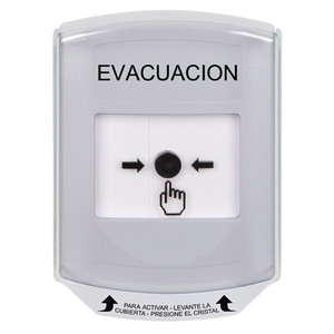 GLR3A1EV-ES STI White Indoor Only Shield w/ Sound Key-to-Reset Push Button with EVACUATION Label Spanish