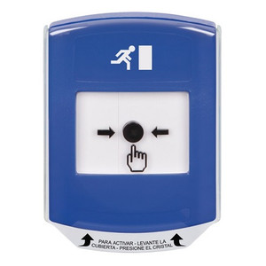 GLR4A1RM-ES STI Blue Indoor Only Shield w/ Sound Key-to-Reset Push Button with Running Man Icon Spanish