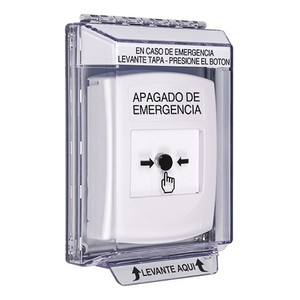 GLR331PO-ES STI White Indoor/Outdoor Low Profile Flush Mount Key-to-Reset Push Button with EMERGENCY POWER OFF Label Spanish