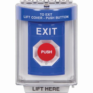 SS2441XT-EN STI Blue Indoor/Outdoor Flush w/ Horn Turn-to-Reset Stopper Station with EXIT Label English