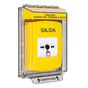 GLR241XT-ES STI Yellow Indoor/Outdoor Low Profile Flush Mount w/ Sound Key-to-Reset Push Button with EXIT Label Spanish