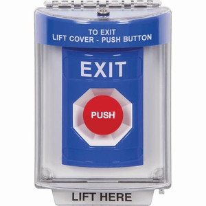 SS2444XT-EN STI Blue Indoor/Outdoor Flush w/ Horn Momentary Stopper Station with EXIT Label English