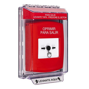 GLR041PX-ES STI Red Indoor/Outdoor Low Profile Flush Mount w/ Sound Key-to-Reset Push Button with PUSH TO EXIT Label Spanish