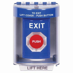 SS2471XT-EN STI Blue Indoor/Outdoor Surface Turn-to-Reset Stopper Station with EXIT Label English