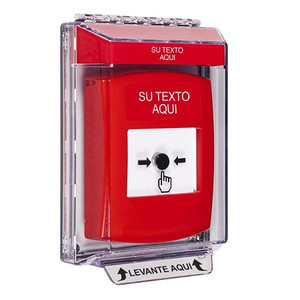 GLR041ZA-ES STI Red Indoor/Outdoor Low Profile Flush Mount w/ Sound Key-to-Reset Push Button with Non-Returnable Custom Text Label Spanish