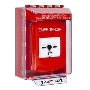 GLR071EM-ES STI Red Indoor/Outdoor Low Profile Surface Mount Key-to-Reset Push Button with EMERGENCY Label Spanish