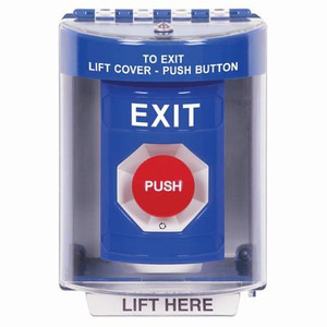 SS2481XT-EN STI Blue Indoor/Outdoor Surface w/ Horn Turn-to-Reset Stopper Station with EXIT Label English
