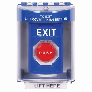 SS2482XT-EN STI Blue Indoor/Outdoor Surface w/ Horn Key-to-Reset (Illuminated) Stopper Station with EXIT Label English