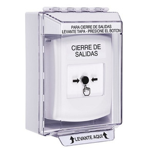 GLR381LD-ES STI White Indoor/Outdoor Low Profile Surface Mount w/ Sound Key-to-Reset Push Button with LOCKDOWN Label Spanish