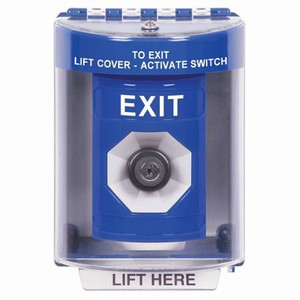 SS2483XT-EN STI Blue Indoor/Outdoor Surface w/ Horn Key-to-Activate Stopper Station with EXIT Label English