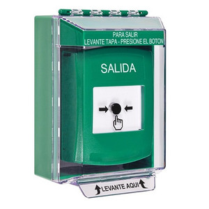 GLR181XT-ES STI Green Indoor/Outdoor Low Profile Surface Mount w/ Sound Key-to-Reset Push Button with EXIT Label Spanish
