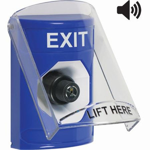 SS24A3XT-EN STI Blue Indoor Only Flush or Surface w/ Horn Key-to-Activate Stopper Station with EXIT Label English