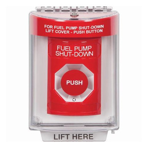 SS2031PS-EN STI Red Indoor/Outdoor Flush Turn-to-Reset Stopper Station with FUEL PUMP SHUT DOWN Label English