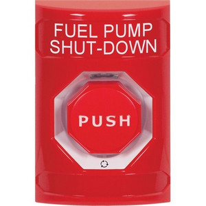 SS2009PS-EN STI Red No Cover Turn-to-Reset (Illuminated) Stopper Station with FUEL PUMP SHUT DOWN Label English