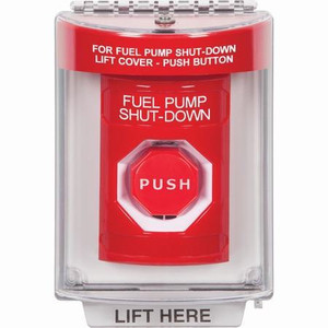 SS2032PS-EN STI Red Indoor/Outdoor Flush Key-to-Reset (Illuminated) Stopper Station with FUEL PUMP SHUT DOWN Label English