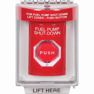 SS2039PS-EN STI Red Indoor/Outdoor Flush Turn-to-Reset (Illuminated) Stopper Station with FUEL PUMP SHUT DOWN Label English