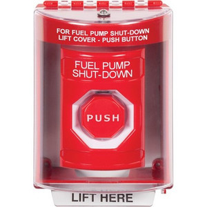 SS2075PS-EN STI Red Indoor/Outdoor Surface Momentary (Illuminated) Stopper Station with FUEL PUMP SHUT DOWN Label English
